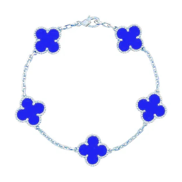 925 Silver Blue Clover Bracelets for Men and Women 6" 7" and 8" Inches Adjustable - Jewelry Store by Erik Rayo