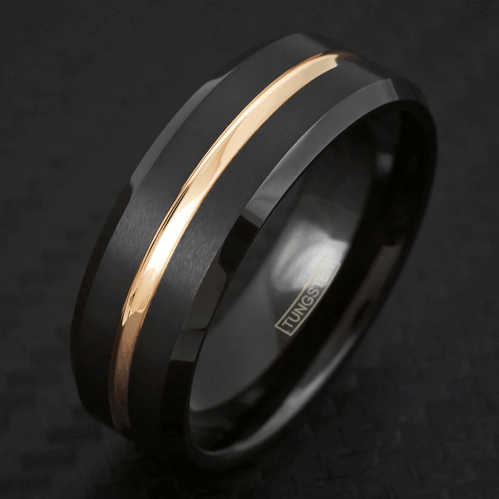 Black and Rose Gold Wedding Band Ring - Tungsten Engagement Band for Men & Women 6mm - Jewelry Store by Erik Rayo