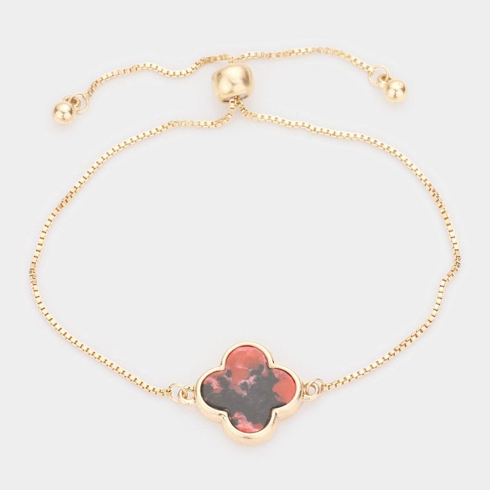 Orange Natural Stone Quatrefoil Pull Tie Cinch Charm Bracelet - Jewelry Store by Erik Rayo