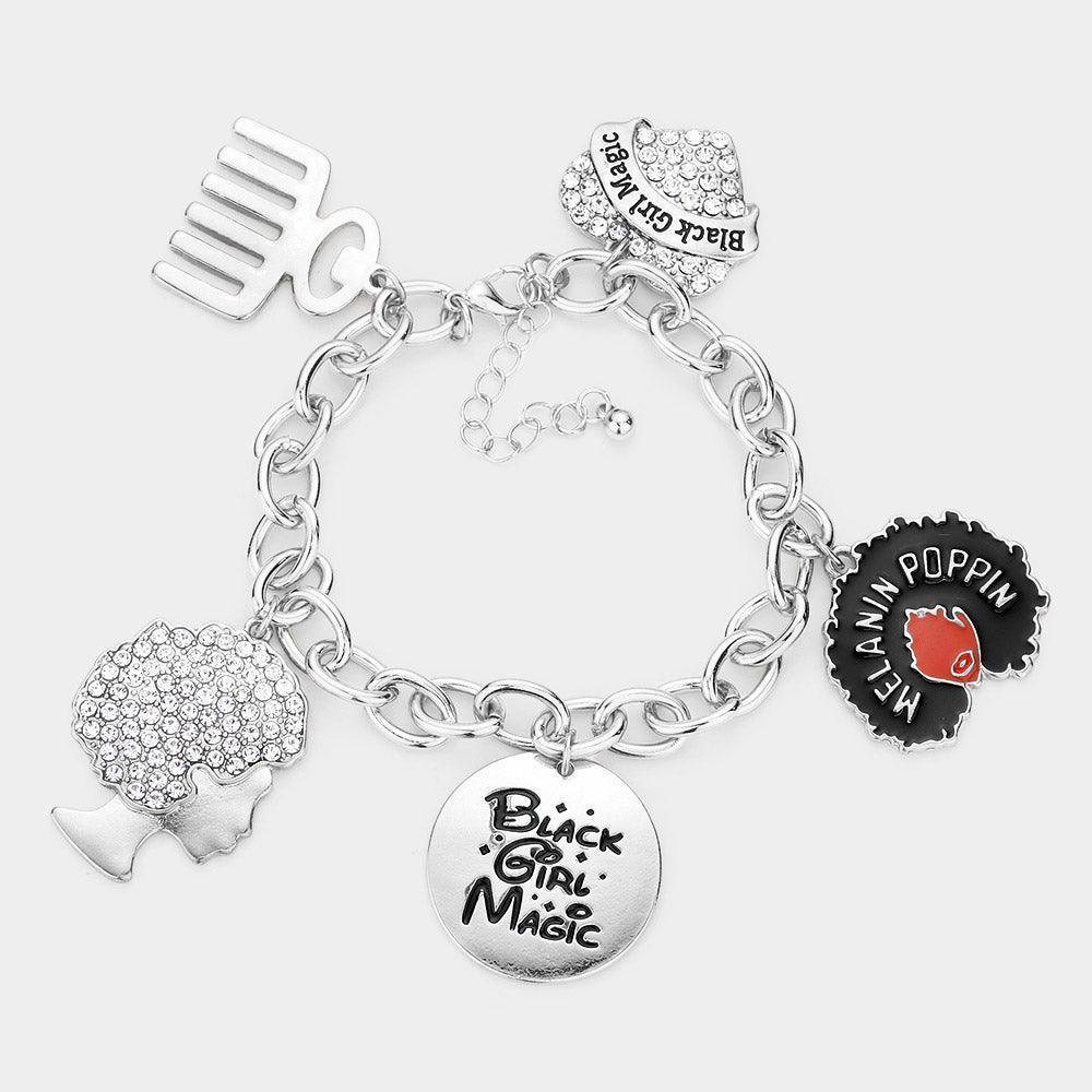 Comb Rhinestone Embellished Girl Heart Station Bracelet - Jewelry Store by Erik Rayo