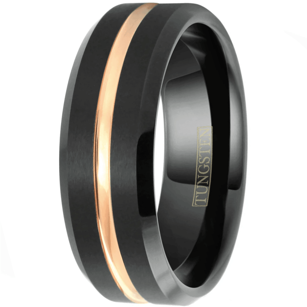 Black and Rose Gold Wedding Band Ring - Tungsten Engagement Band for Men & Women 6mm - Jewelry Store by Erik Rayo