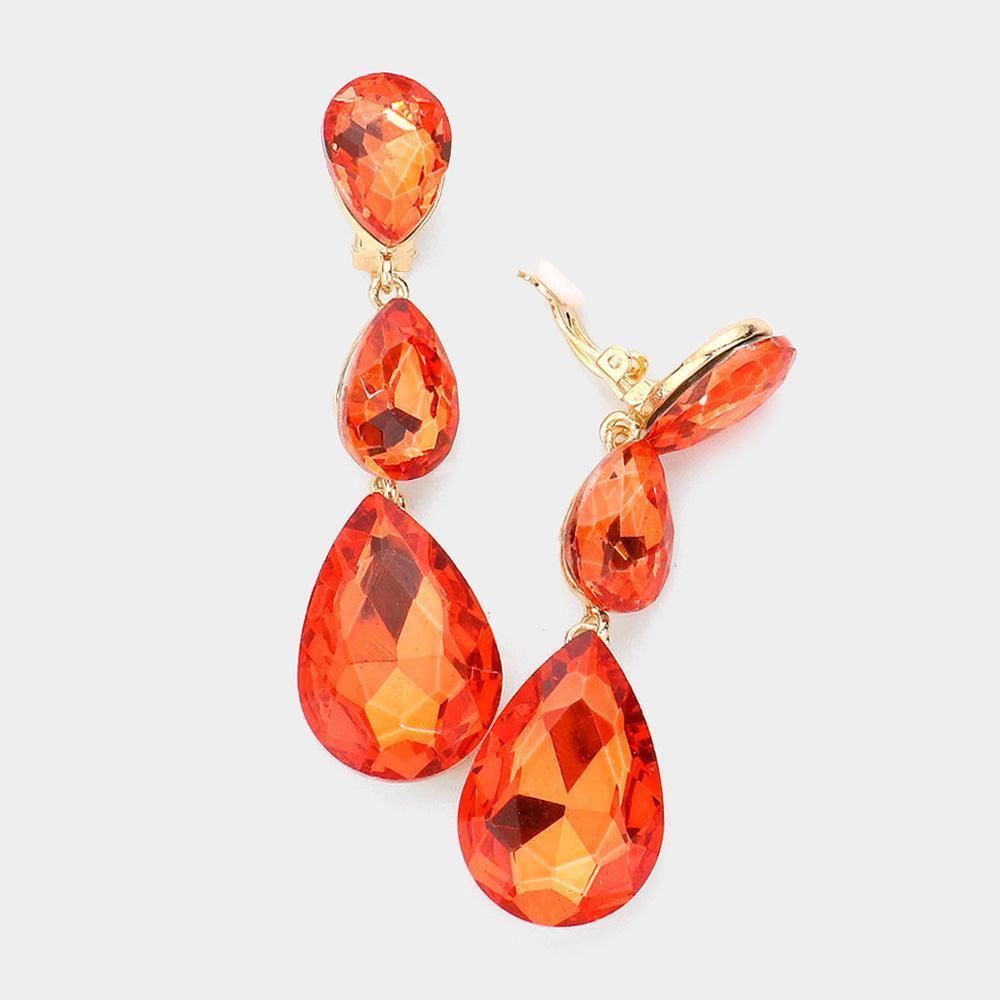 Teardrop Glass Crystal Drop Evening Clip On Earrings - Jewelry Store by Erik Rayo