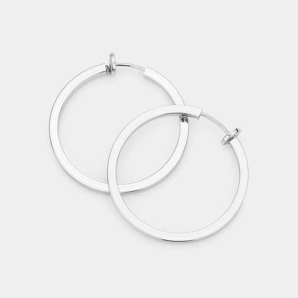Silver Metal Hoop Clip on Earrings - Jewelry Store by Erik Rayo