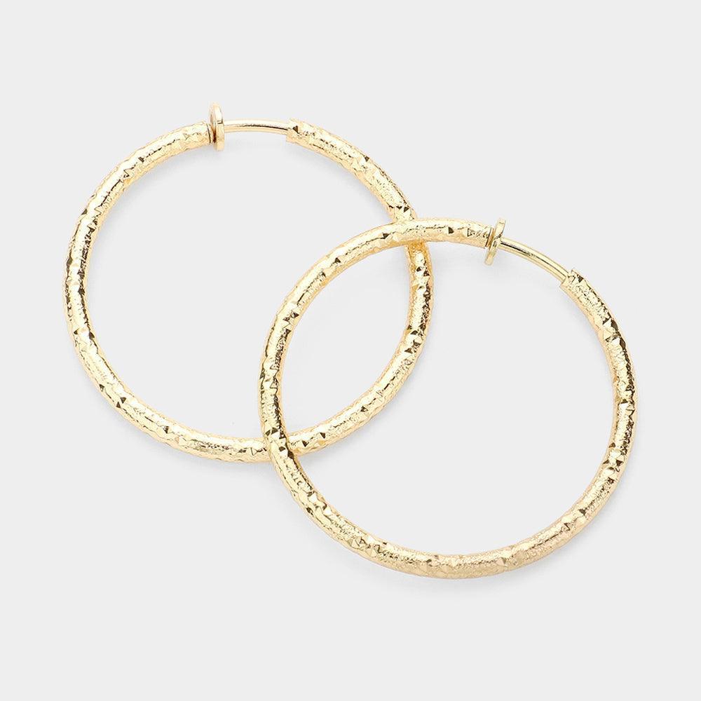Gold Textured Metal Clip On Hoop Earrings - Jewelry Store by Erik Rayo