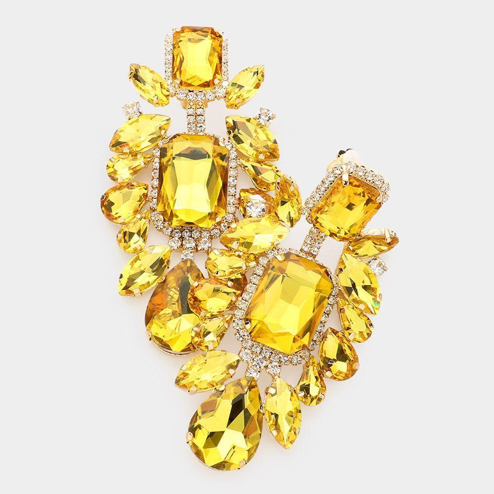 Yellow Multi Stone Embellished Evening Clip on Earrings - Jewelry Store by Erik Rayo