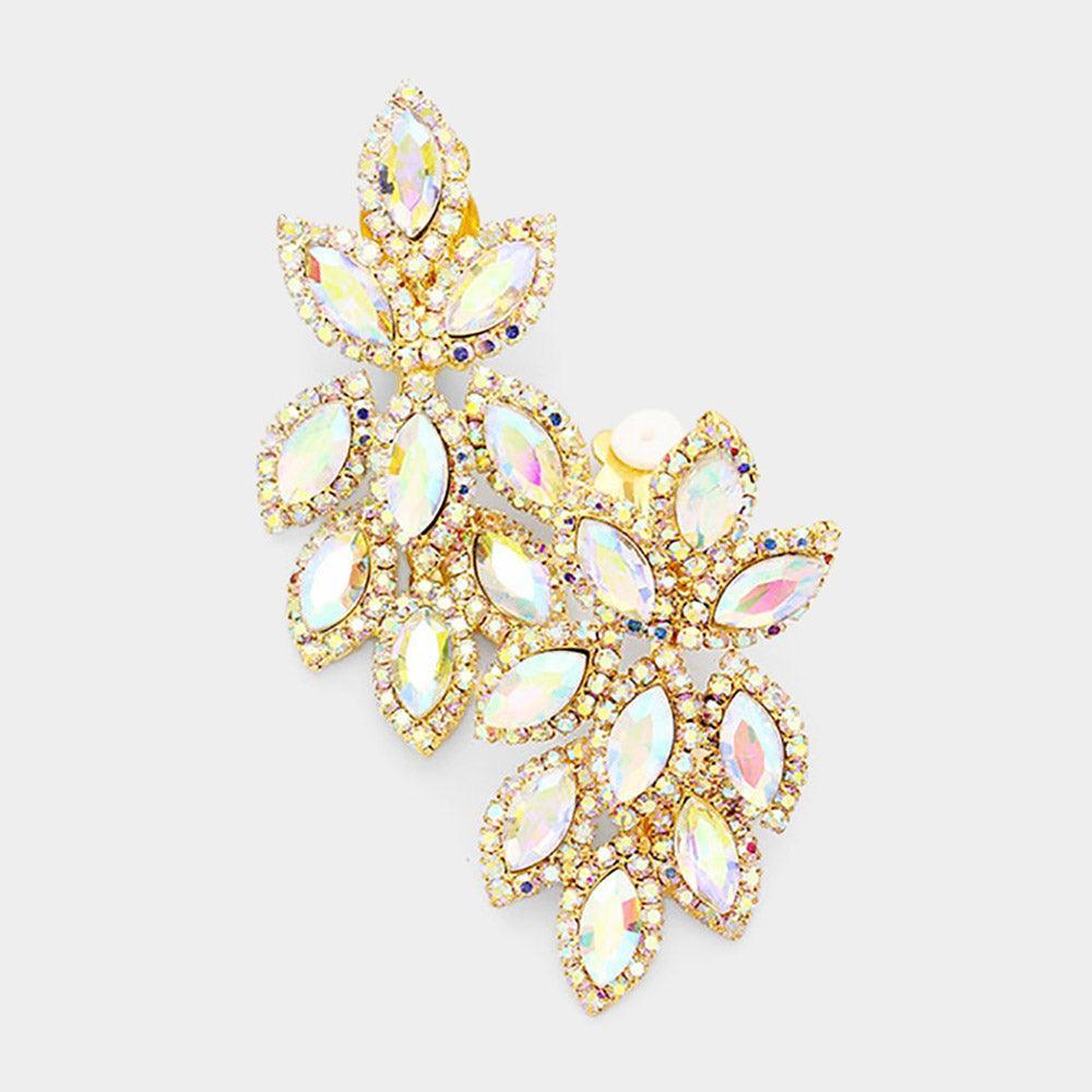 Gold Pave Trim Crystal Rhinestone Oval Clustered Clip On Earrings - Jewelry Store by Erik Rayo