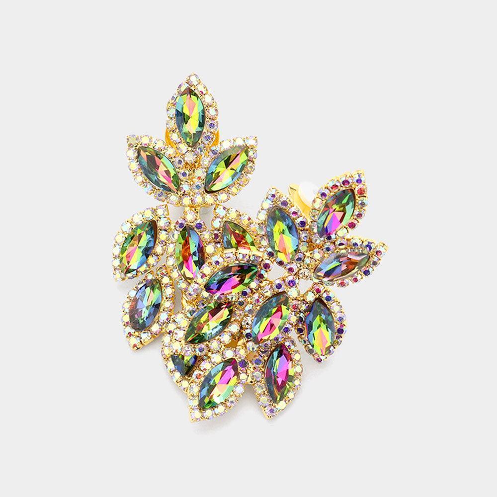 Gold Pave Trim Crystal Rhinestone Oval Clustered Clip On Earrings - Jewelry Store by Erik Rayo