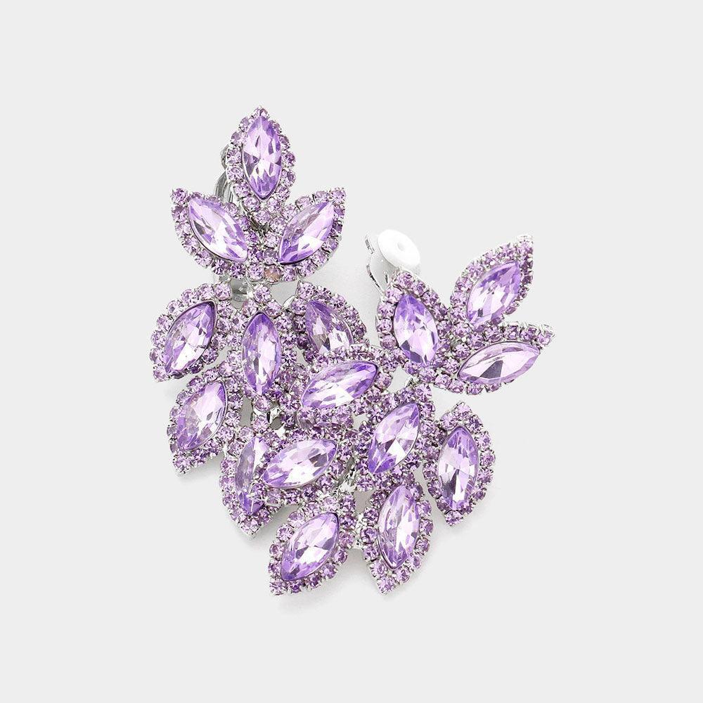 Lavender Pave Trim Crystal Rhinestone Oval Clustered Clip On Earrings - Jewelry Store by Erik Rayo
