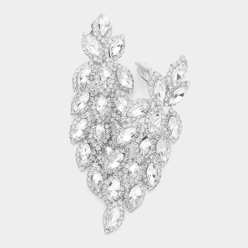 Silver Marquise Crystal Cluster Vine Clip On Evening Earrings - Jewelry Store by Erik Rayo
