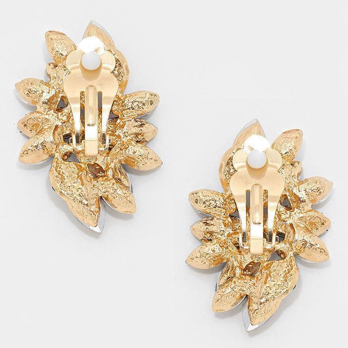 Gold Swirl glass crystal marquise cluster clip on earrings - Jewelry Store by Erik Rayo