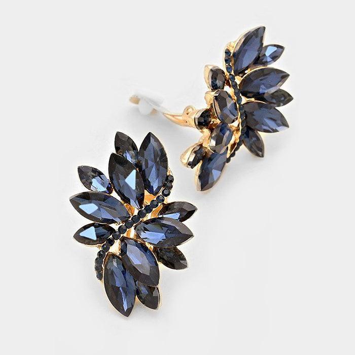 Gold Swirl glass crystal marquise cluster clip on earrings - Jewelry Store by Erik Rayo