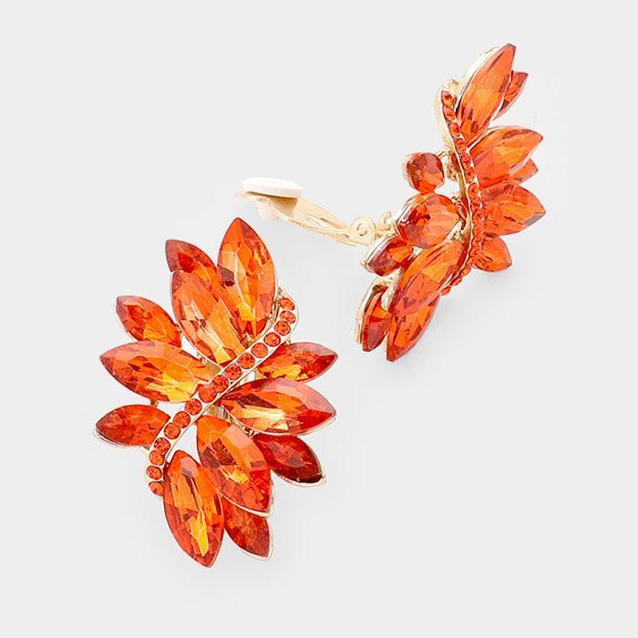 Gold Swirl glass crystal marquise cluster clip on earrings - Jewelry Store by Erik Rayo