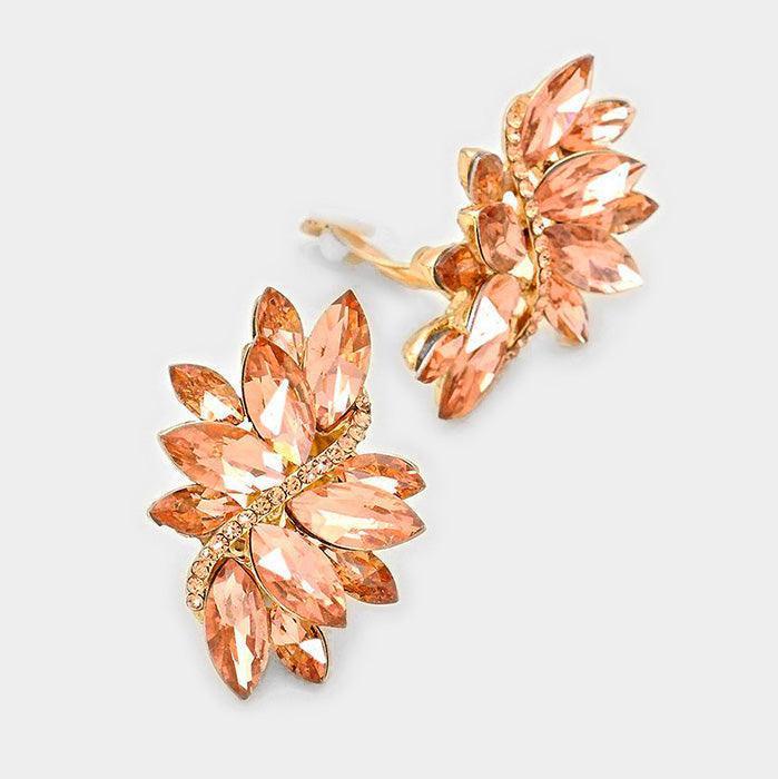 Gold Swirl glass crystal marquise cluster clip on earrings - Jewelry Store by Erik Rayo