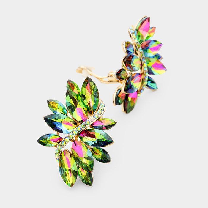 Gold Swirl glass crystal marquise cluster clip on earrings - Jewelry Store by Erik Rayo