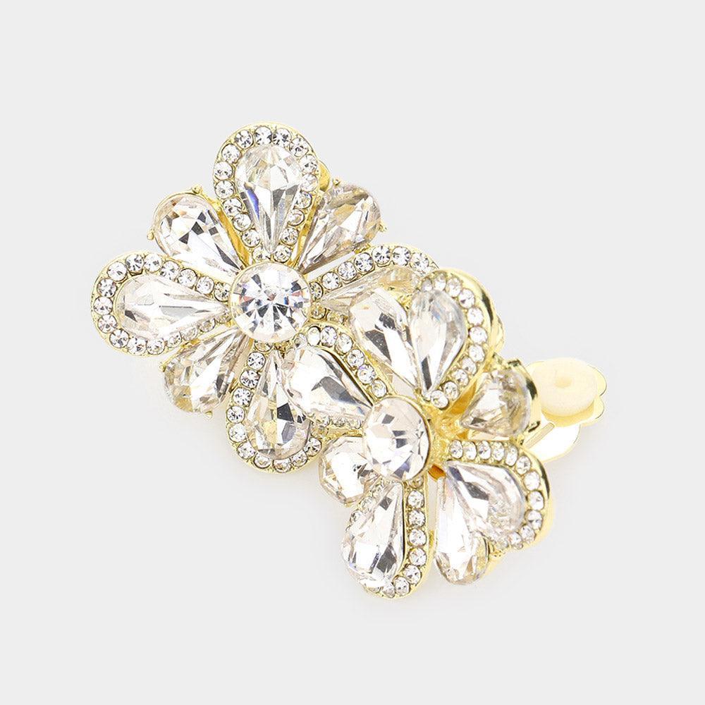Gold Clover Glass Stone Cluster Clip On Earrings - Jewelry Store by Erik Rayo