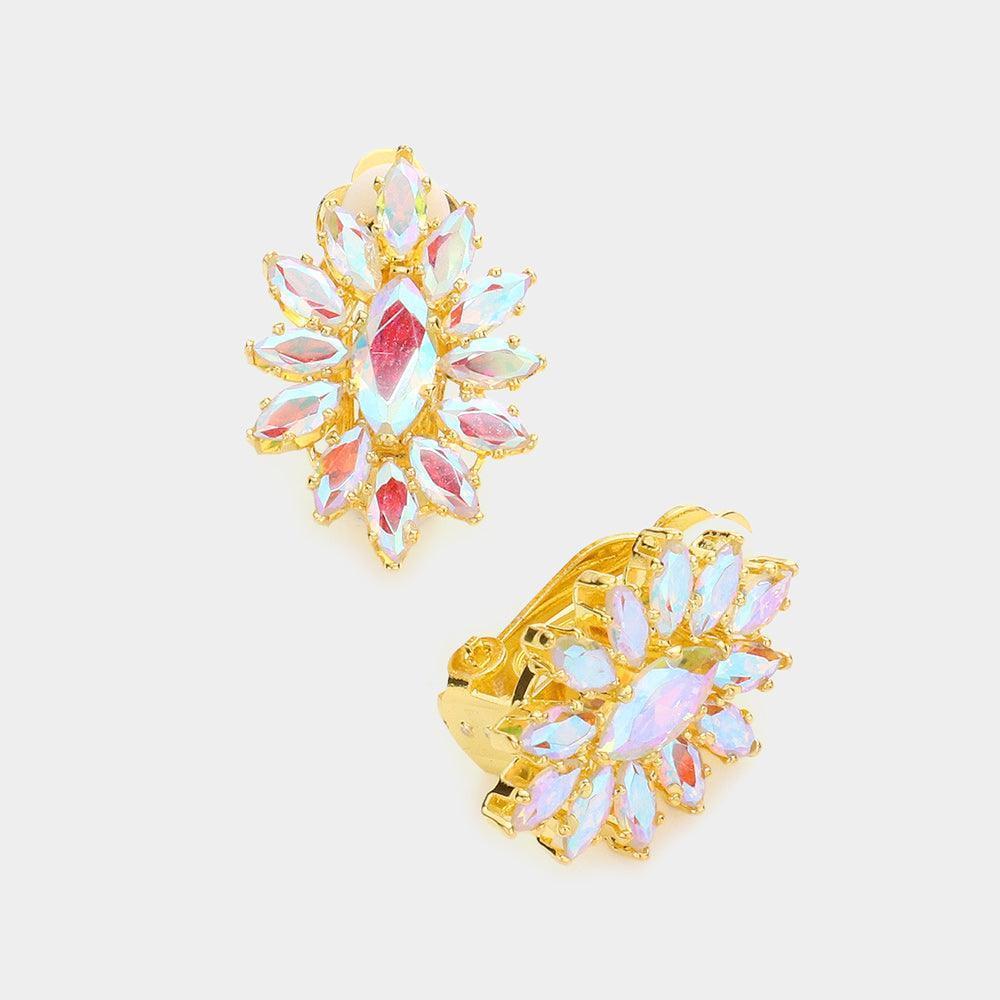Gold Marquise Stone Cluster Clip On Evening Earrings - Jewelry Store by Erik Rayo