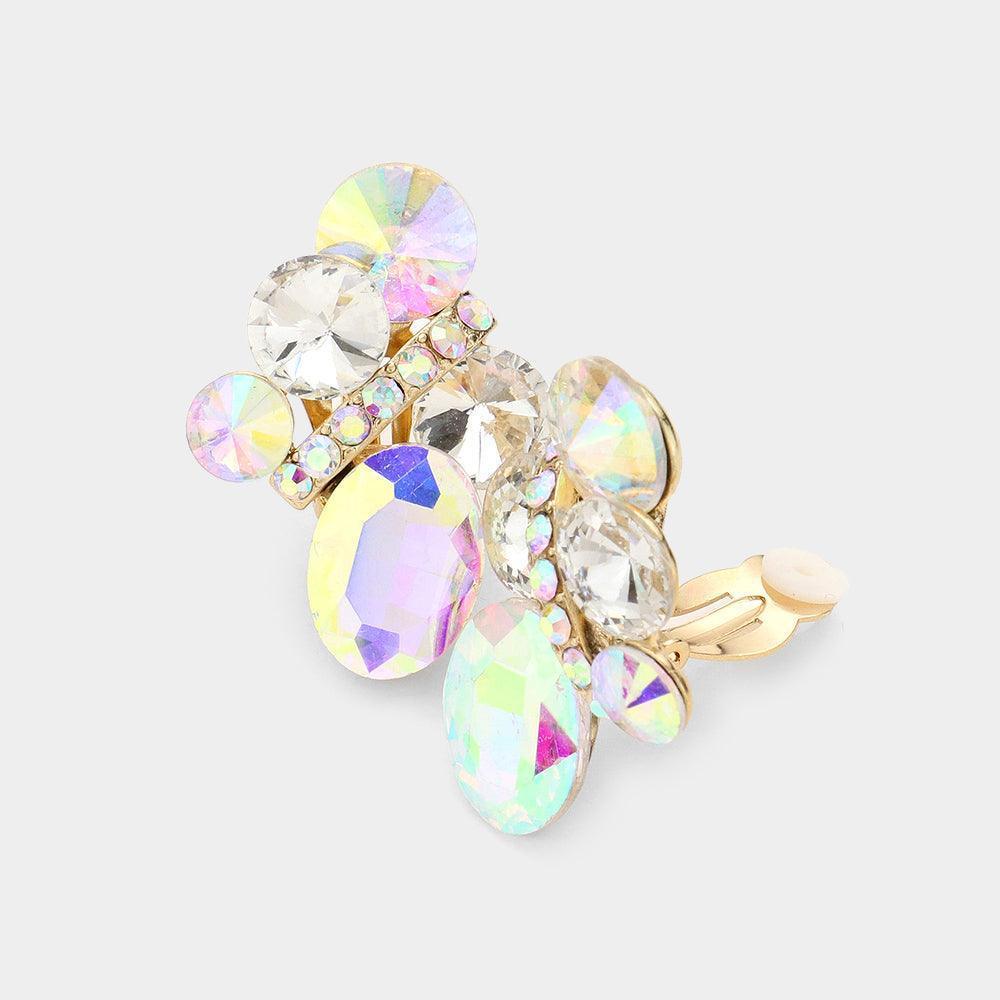 Gold Rhinestone Cluster Clip On Earrings - Jewelry Store by Erik Rayo