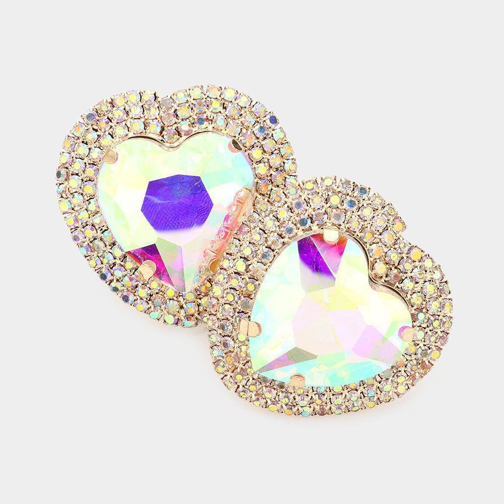 Gold Heart Glass Stone Cluster Clip On Earrings - Jewelry Store by Erik Rayo