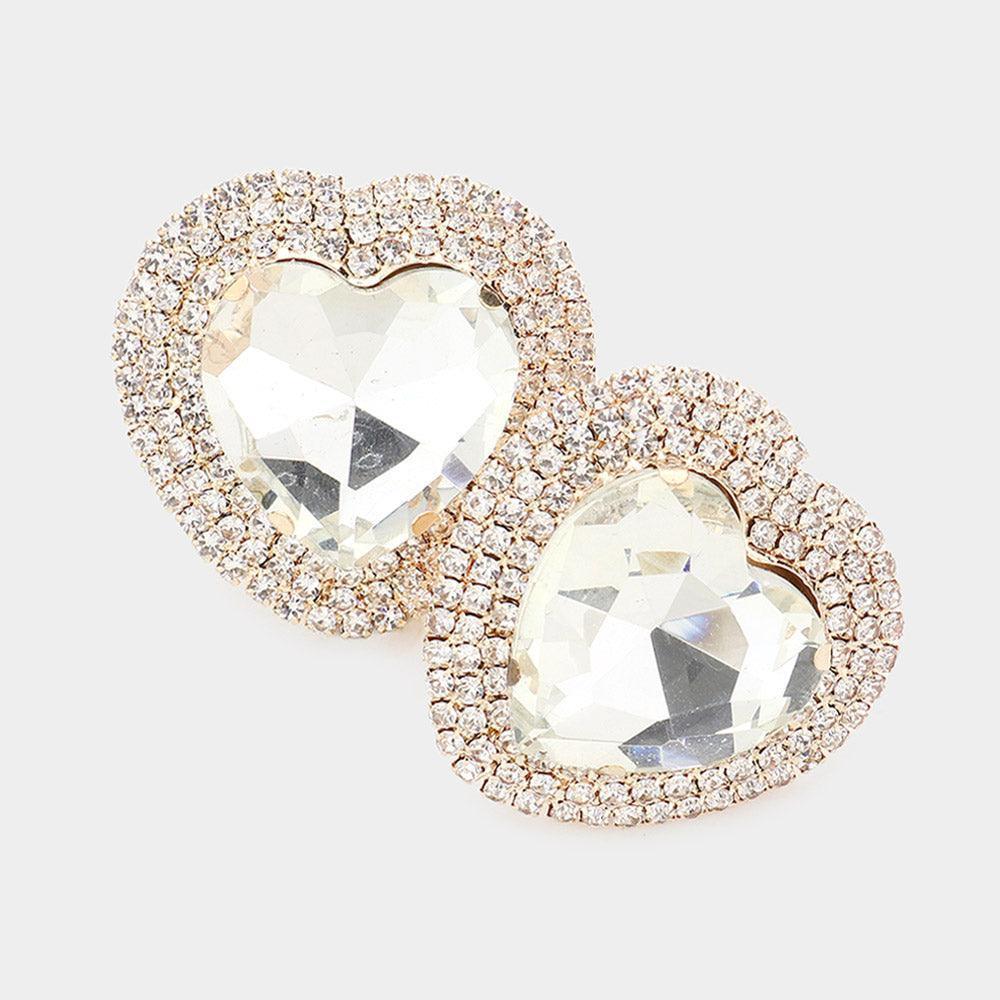 Gold Heart Glass Stone Cluster Clip On Earrings - Jewelry Store by Erik Rayo