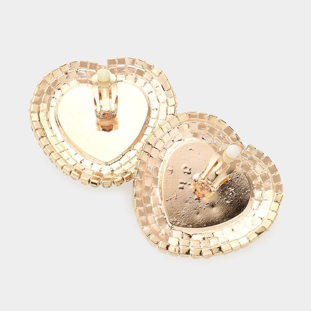 Gold Heart Glass Stone Cluster Clip On Earrings - Jewelry Store by Erik Rayo