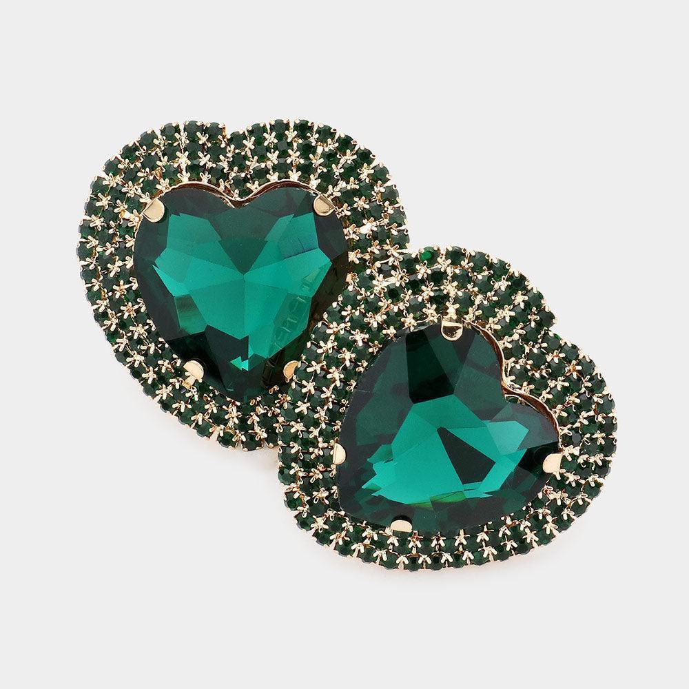 Gold Heart Glass Stone Cluster Clip On Earrings - Jewelry Store by Erik Rayo