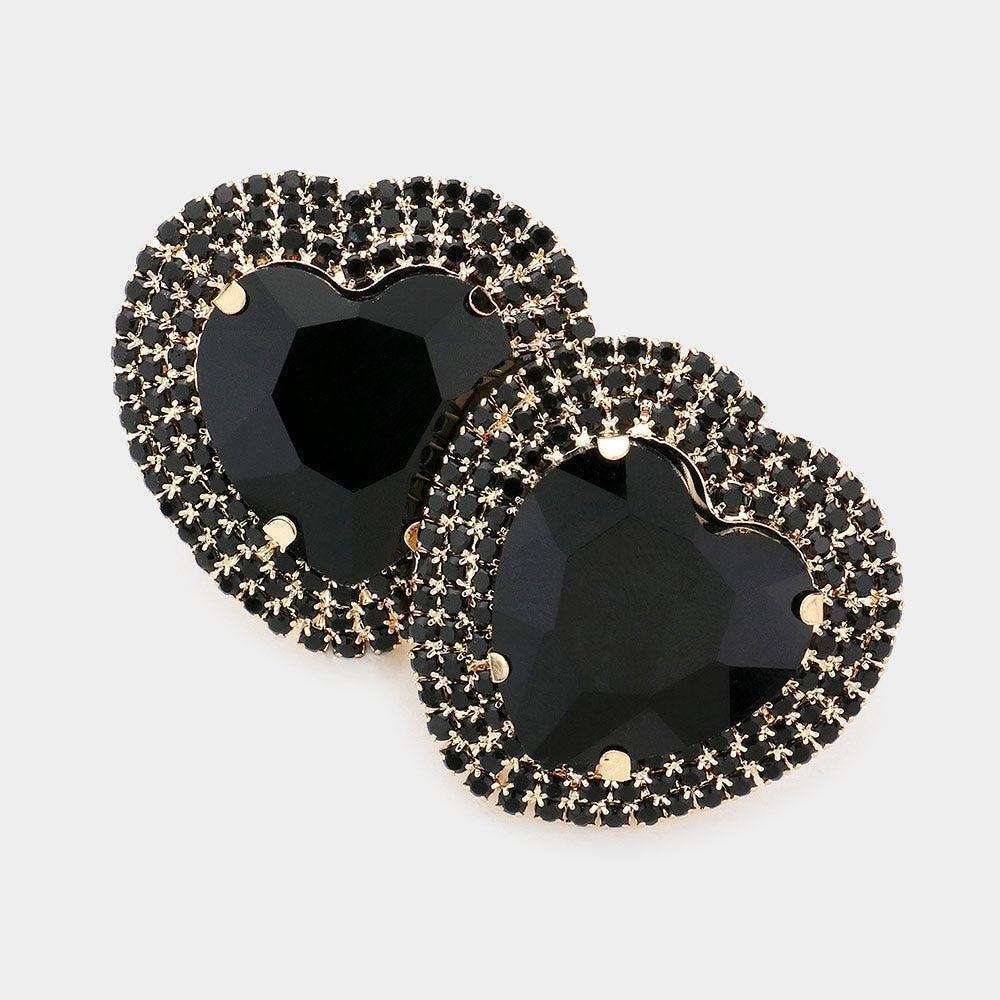 Gold Heart Glass Stone Cluster Clip On Earrings - Jewelry Store by Erik Rayo