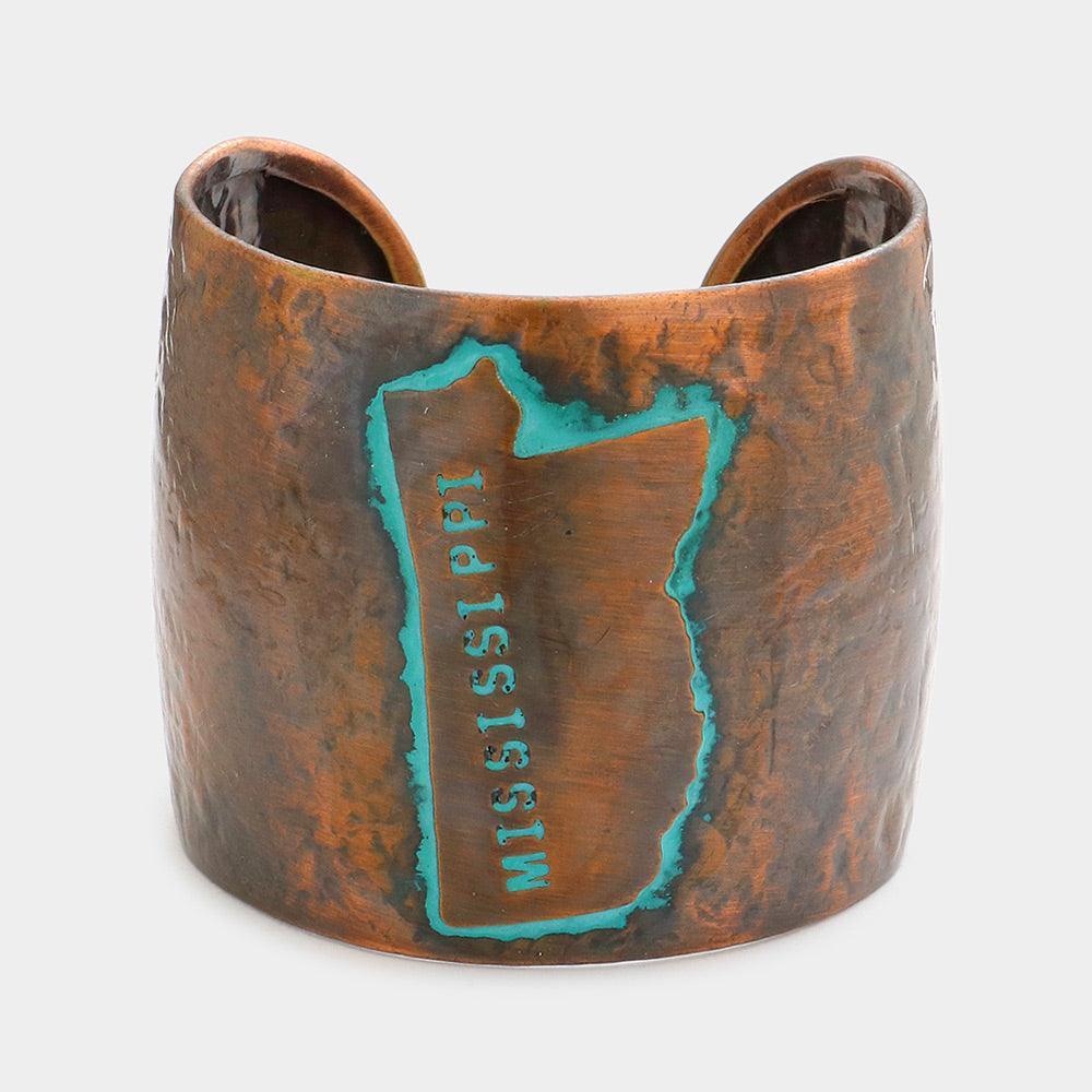 Mississippi State Map Hammered Wide Metal Cuff Bracelet - Jewelry Store by Erik Rayo