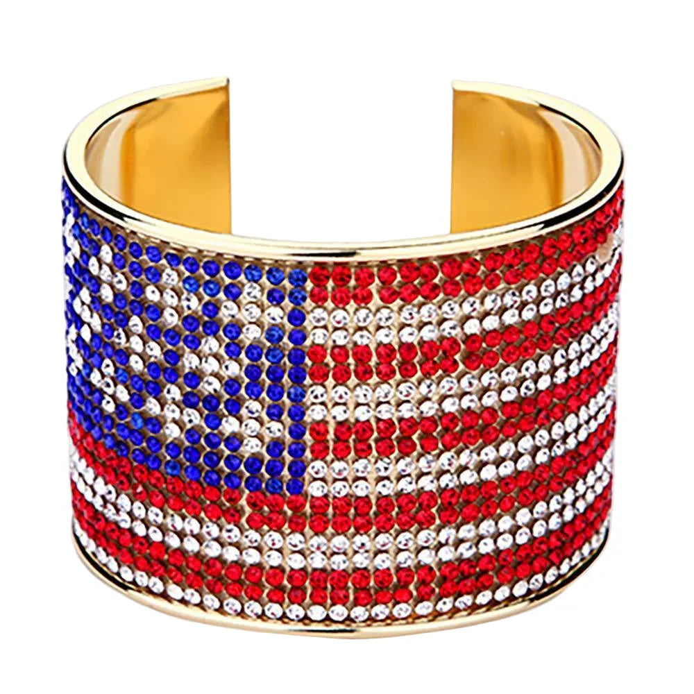 Gold American USA Flag Rhinestone Paved Cuff Bracelet - Jewelry Store by Erik Rayo