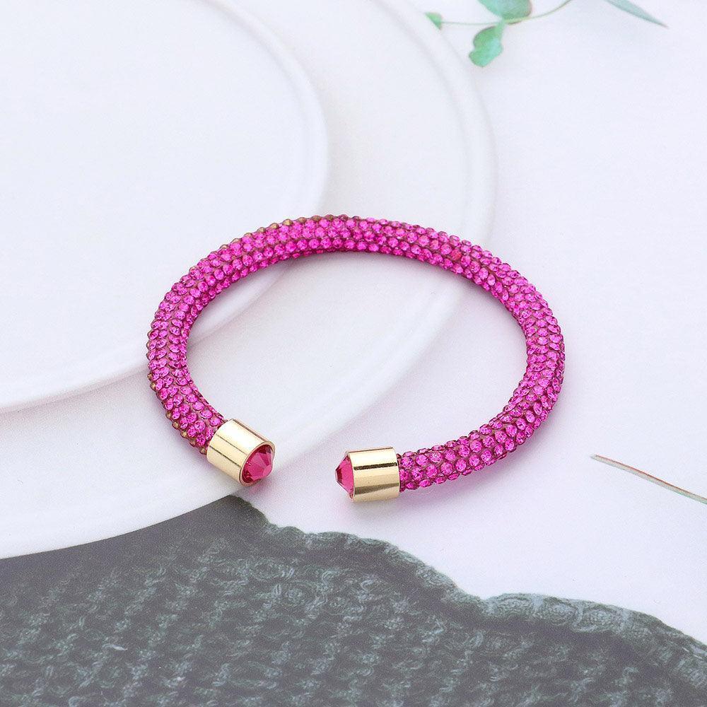 Pink Bling Studded Rhinestone Tip Cuff Bracelet - Jewelry Store by Erik Rayo