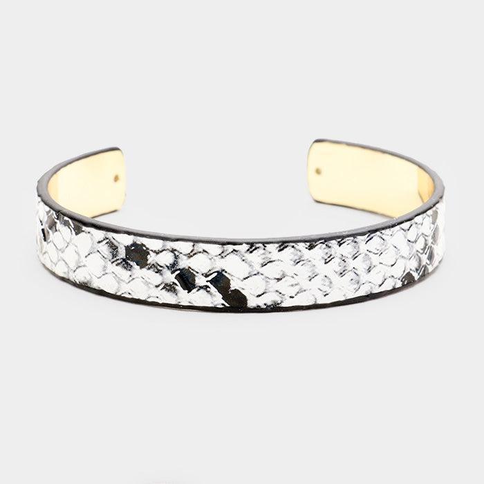 White Snake Textured Leather Cuff Bracelet - Jewelry Store by Erik Rayo