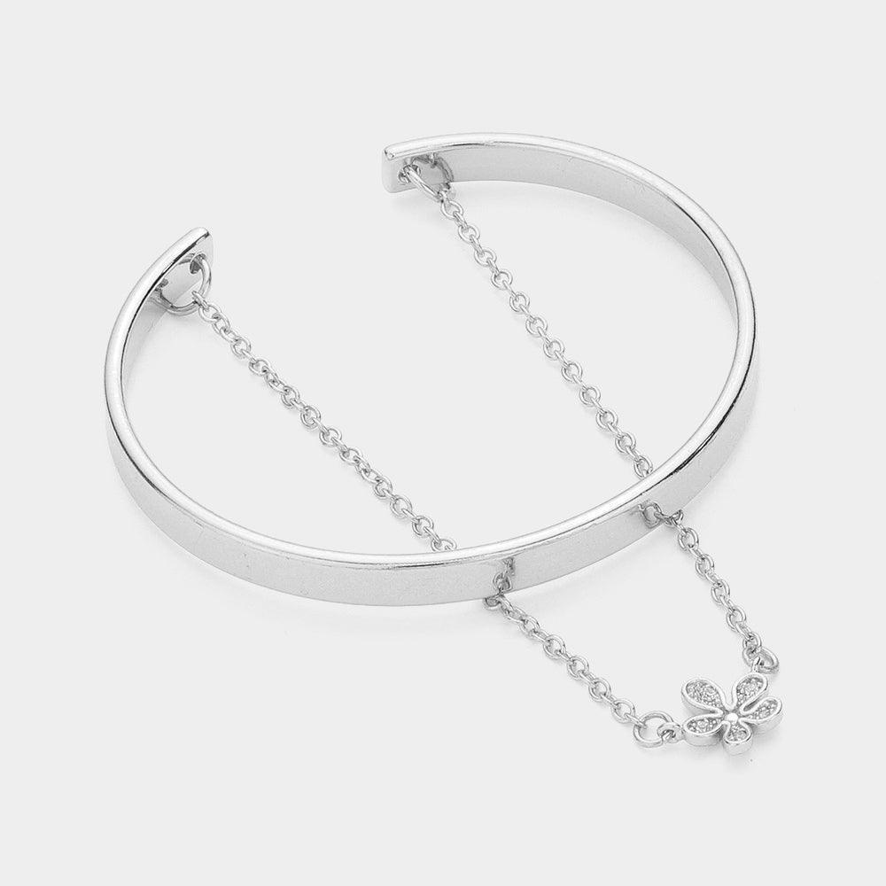 Double Layered Stone Paved Flower Charm Cuff Bracelet - Jewelry Store by Erik Rayo