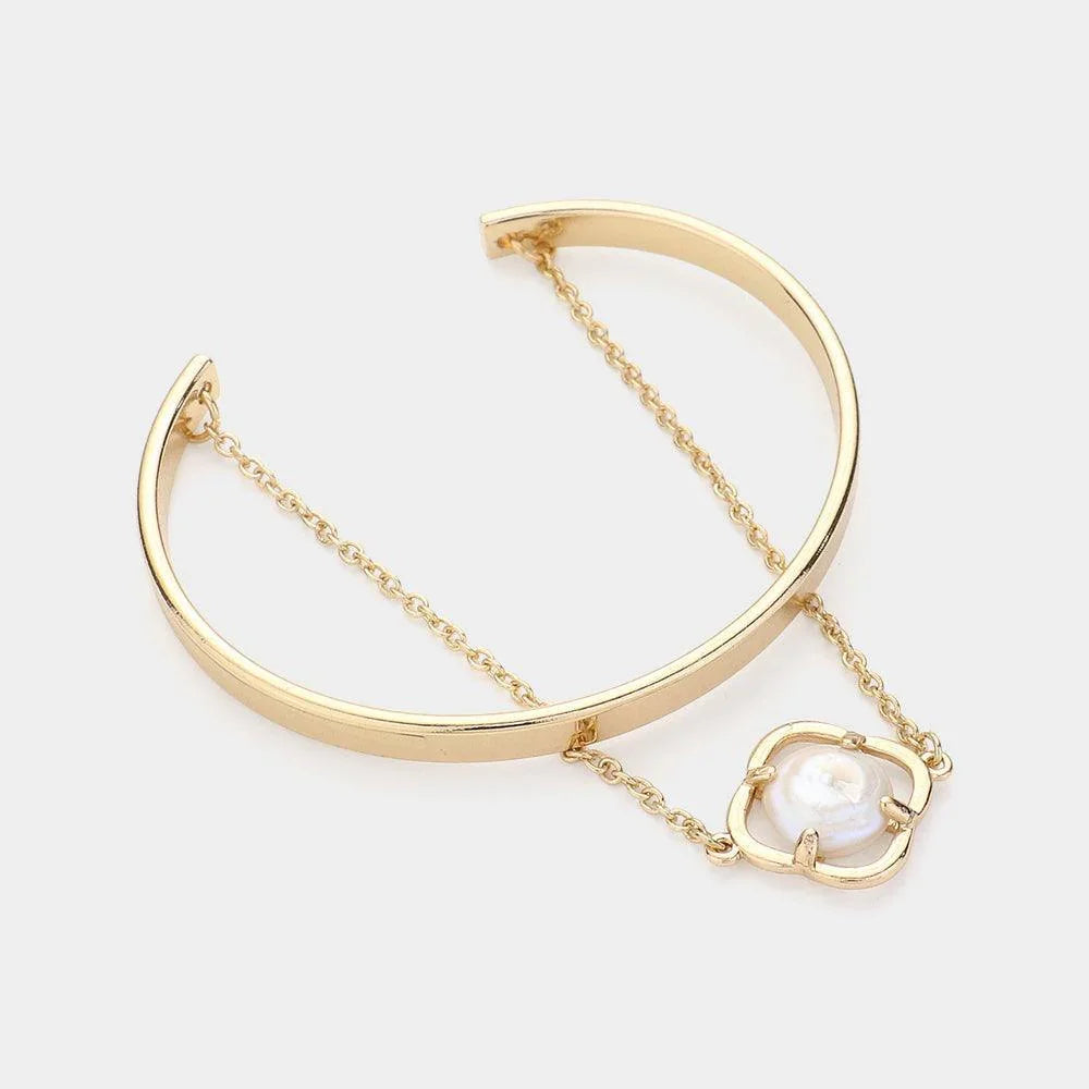 Cream Double Layered Pearl Charm Drop Cuff Bracelet - Jewelry Store by Erik Rayo
