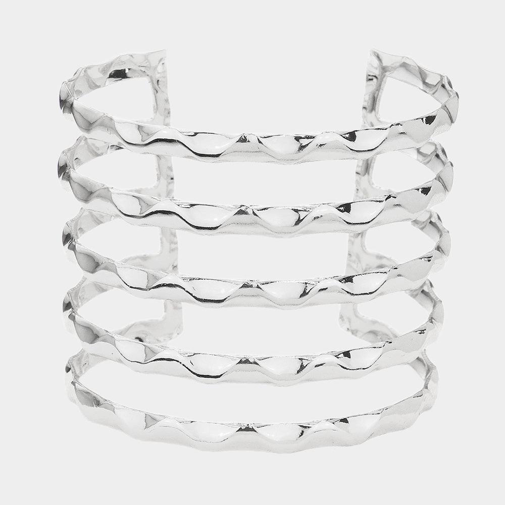 Textured Open Metal Link Detailed Split Cuff Bracelet - Jewelry Store by Erik Rayo
