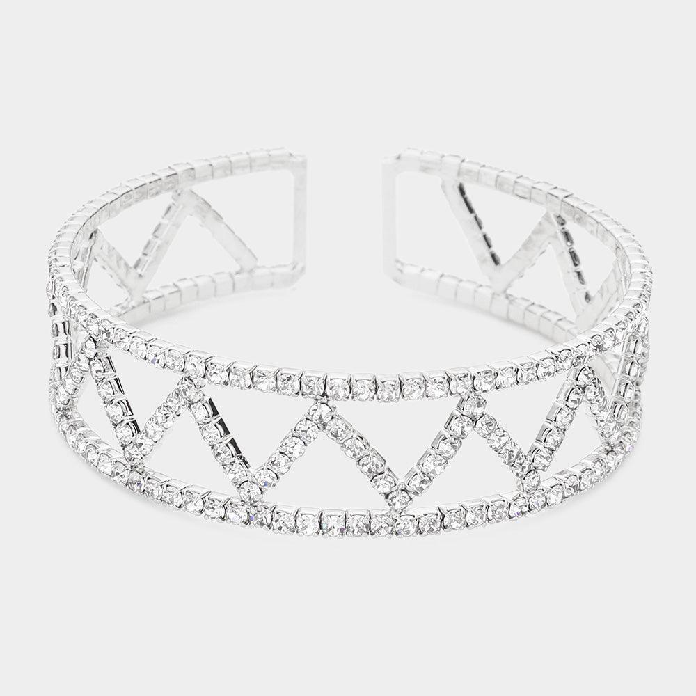 Silver Split Rhinestone Cuff Evening Bracelet - Jewelry Store by Erik Rayo