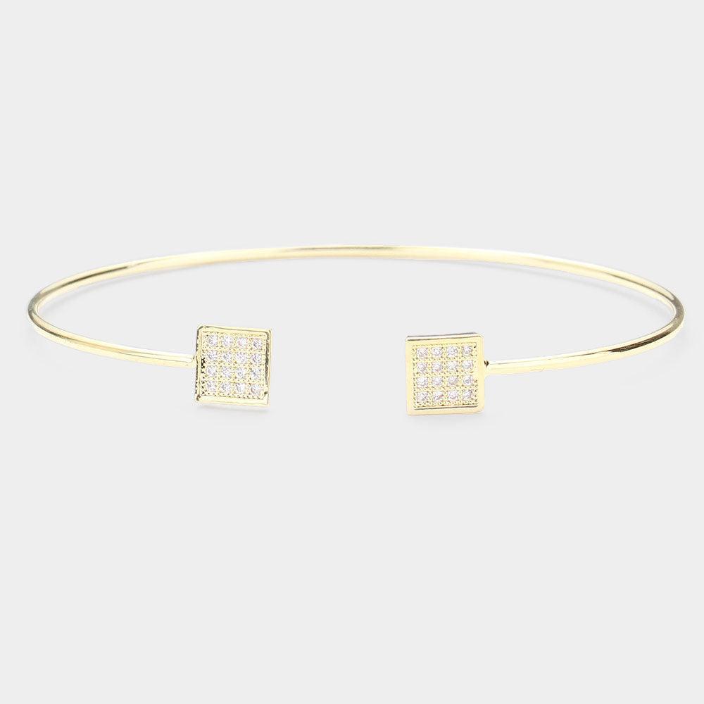 Gold Brass Metal CZ Square Tip Cuff Bracelet - Jewelry Store by Erik Rayo
