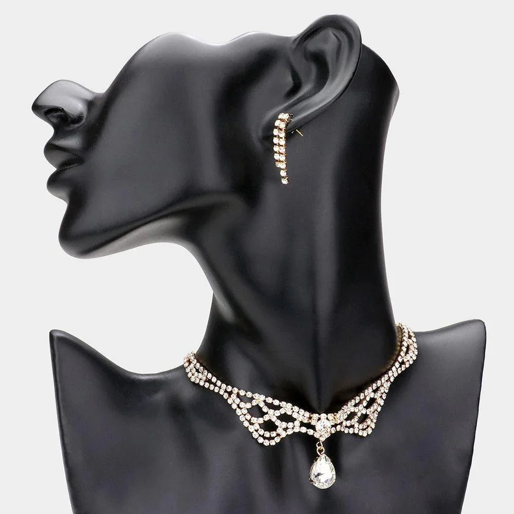 Gold Teardrop Stone Dangle Rhinestone Choker Necklace - Jewelry Store by Erik Rayo