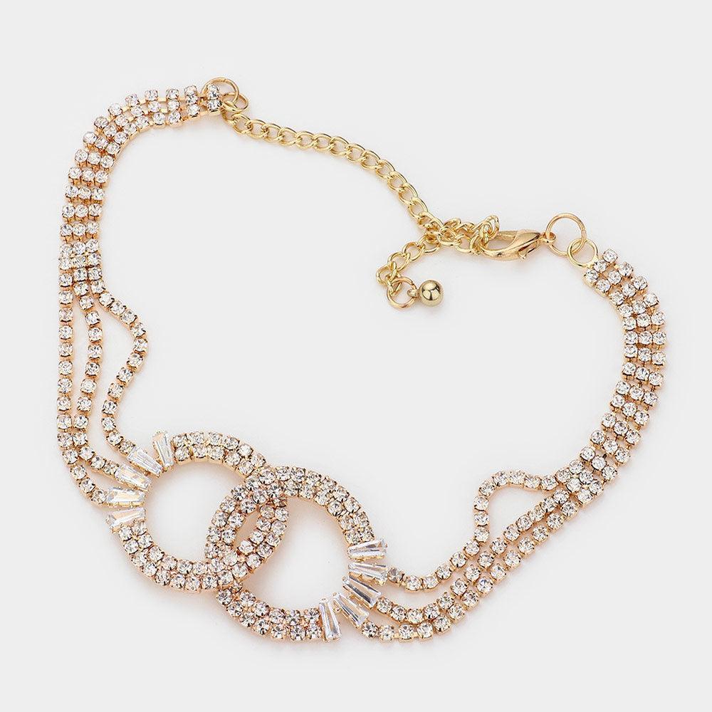 Gold Open Circle Link Accented Choker Necklace Rhinestone Paved - Jewelry Store by Erik Rayo