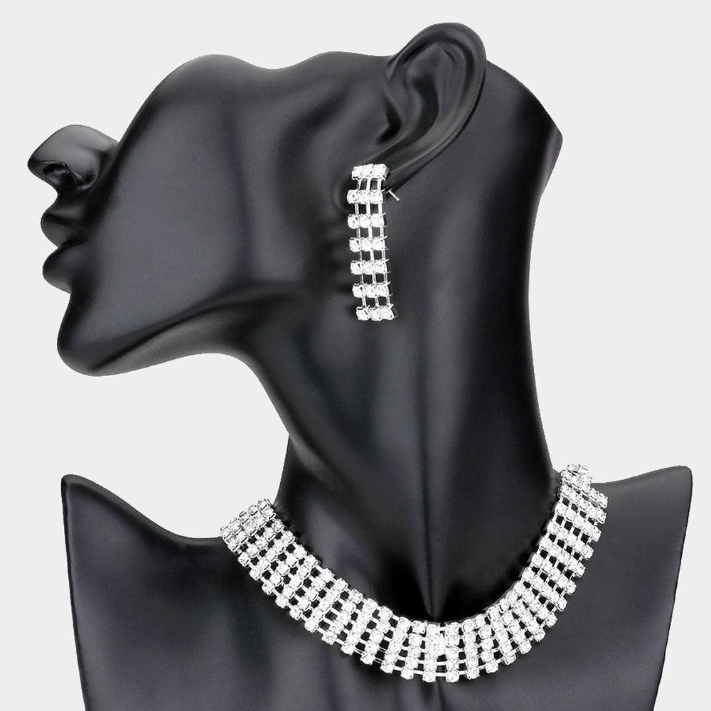 Silver Crystal rhinestone choker evening necklace - Jewelry Store by Erik Rayo