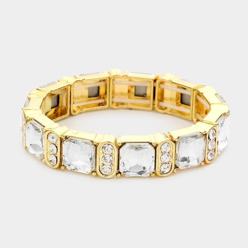 Gold Asscher Stone Accented Stretch Evening Bracelet - Jewelry Store by Erik Rayo