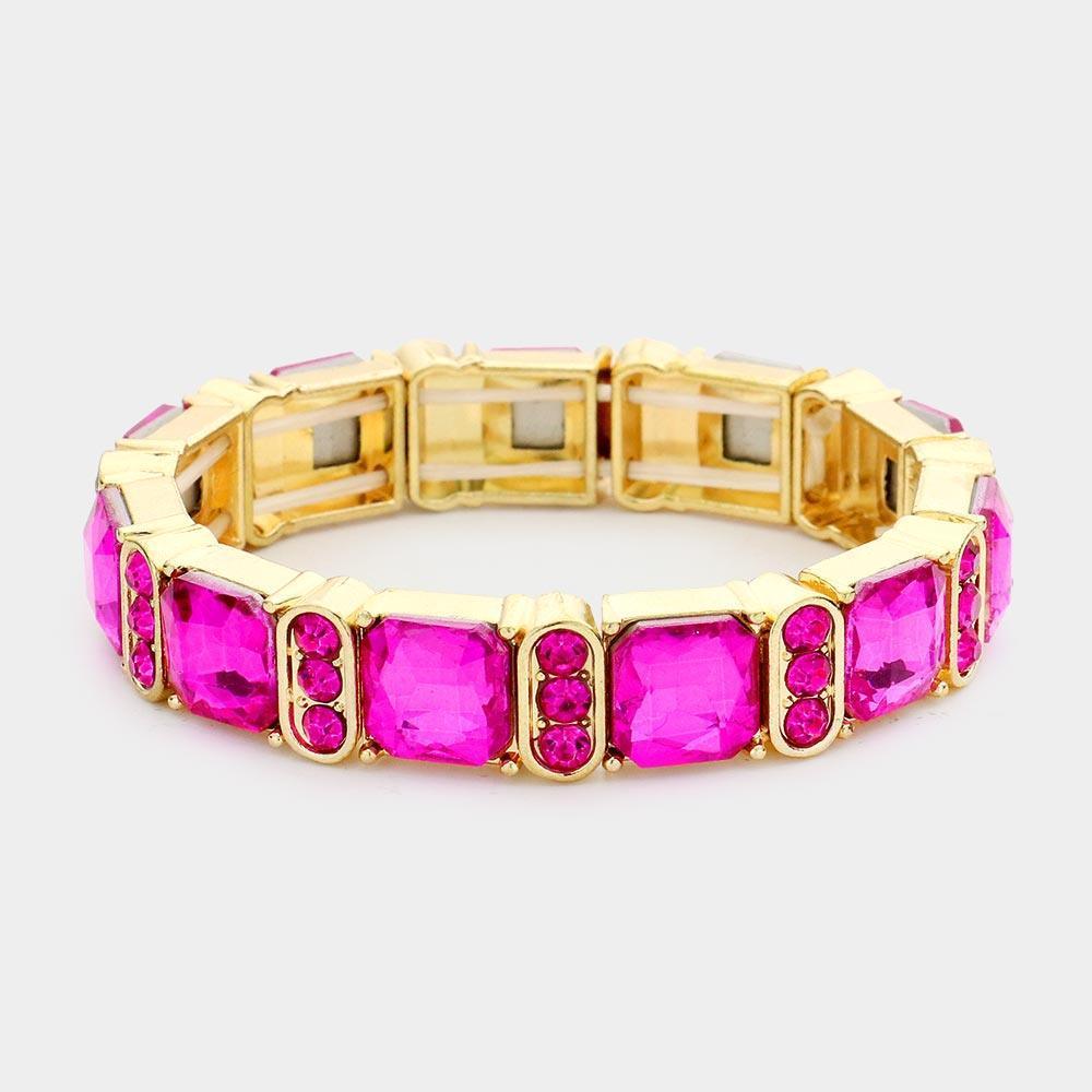 Fuchsia Asscher Stone Accented Stretch Evening Bracelet - Jewelry Store by Erik Rayo
