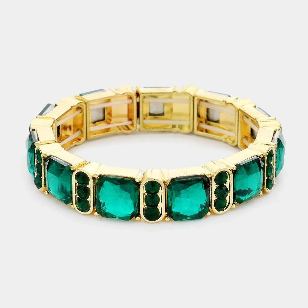Green Asscher Stone Accented Stretch Evening Bracelet - Jewelry Store by Erik Rayo