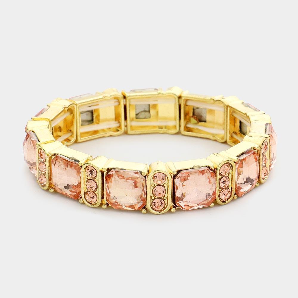 Peach Asscher Stone Accented Stretch Evening Bracelet - Jewelry Store by Erik Rayo