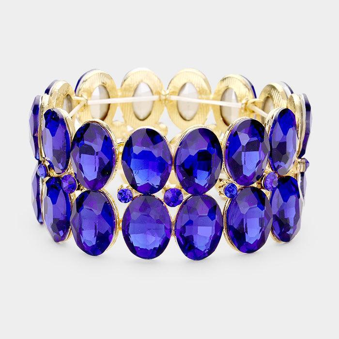 Gold Glass Crystal Oval Stone Cluster Stretch Bracelet - Jewelry Store by Erik Rayo