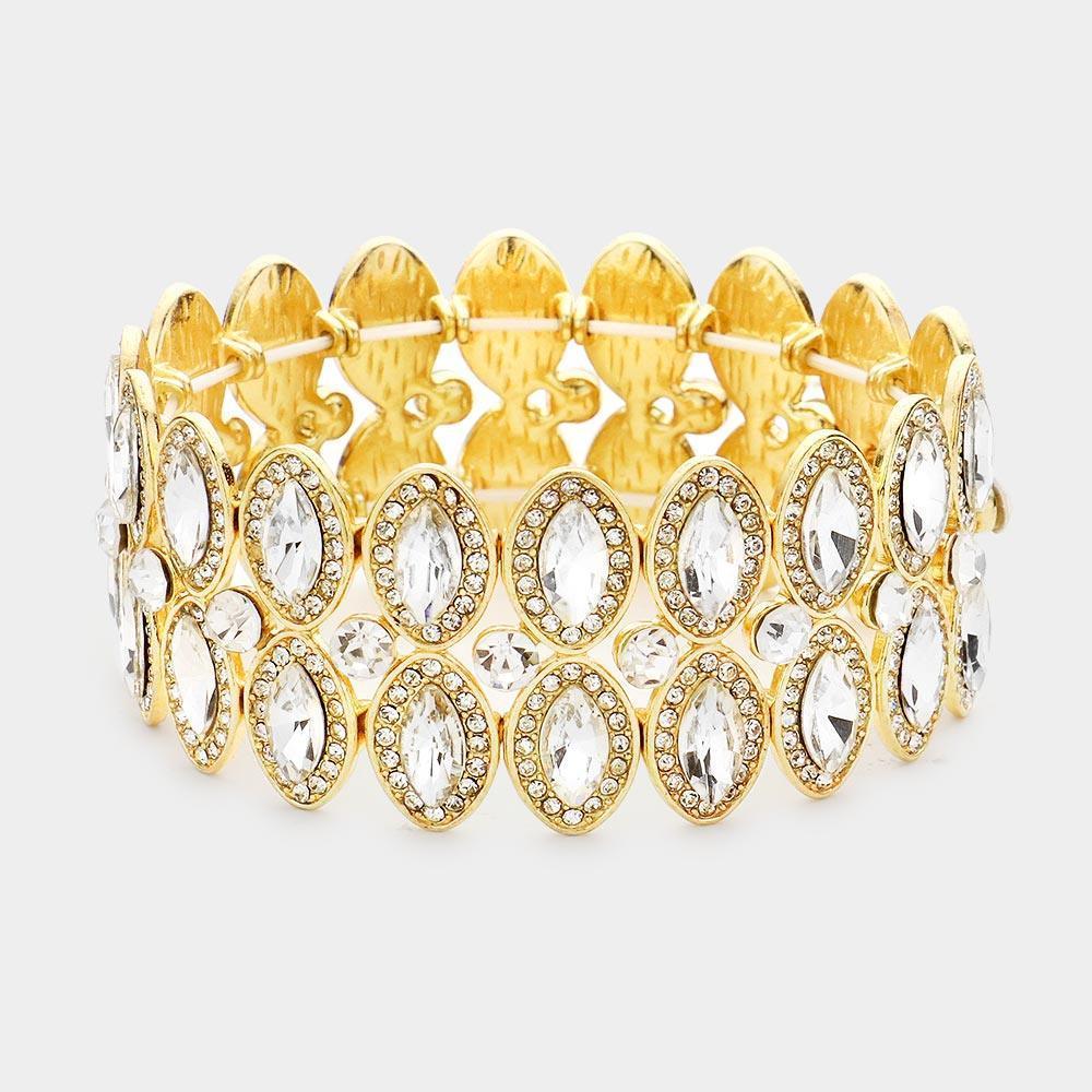Gold Marquise Stone Accented Stretch Evening Bracelet - Jewelry Store by Erik Rayo