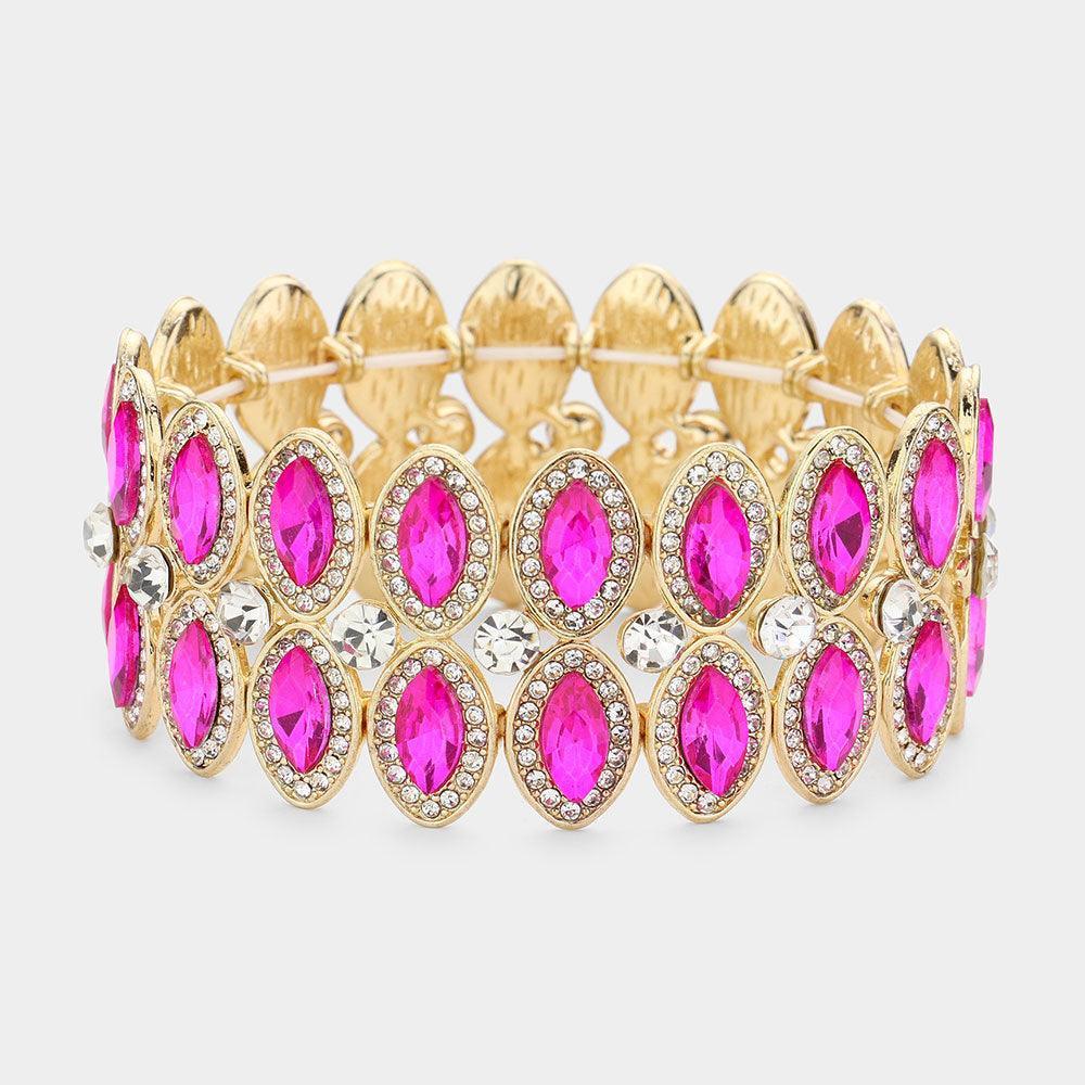 Fuchsia Marquise Stone Accented Stretch Evening Bracelet - Jewelry Store by Erik Rayo