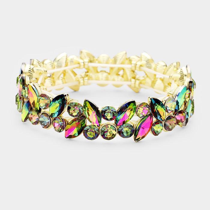 Gold Glass Crystal Marquise Stone Cluster Stretch Bracelet - Jewelry Store by Erik Rayo