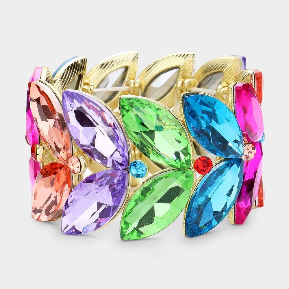 2Rows Marquise Stone Cluster Stretch Evening Bracelet - Jewelry Store by Erik Rayo