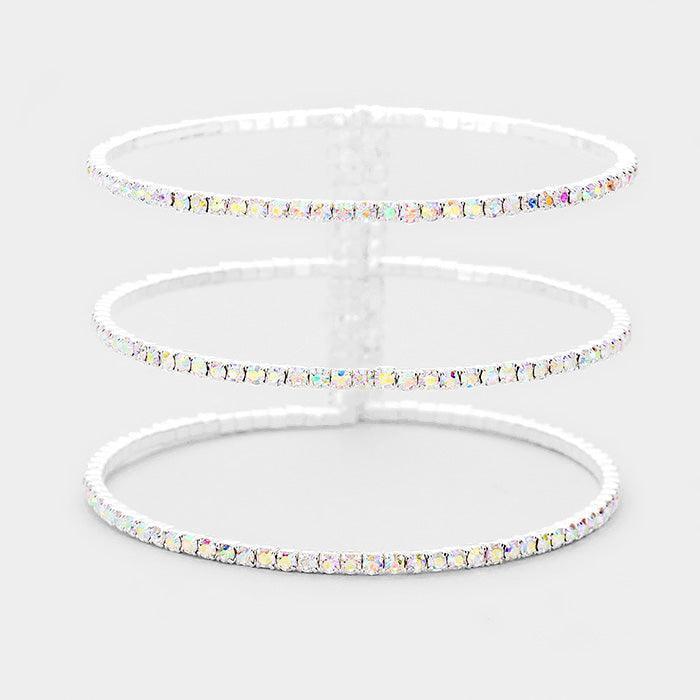 Silver 3Row Split Layer Round Crystal Detail Cuff Evening Bracelet - Jewelry Store by Erik Rayo