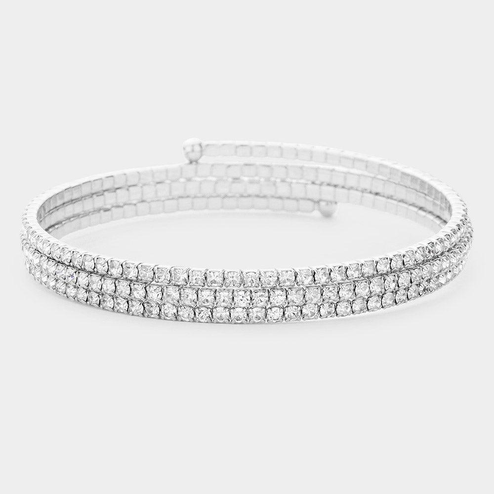 Brass Metal 3Rows Rhinestone Coil Bracelet - Jewelry Store by Erik Rayo