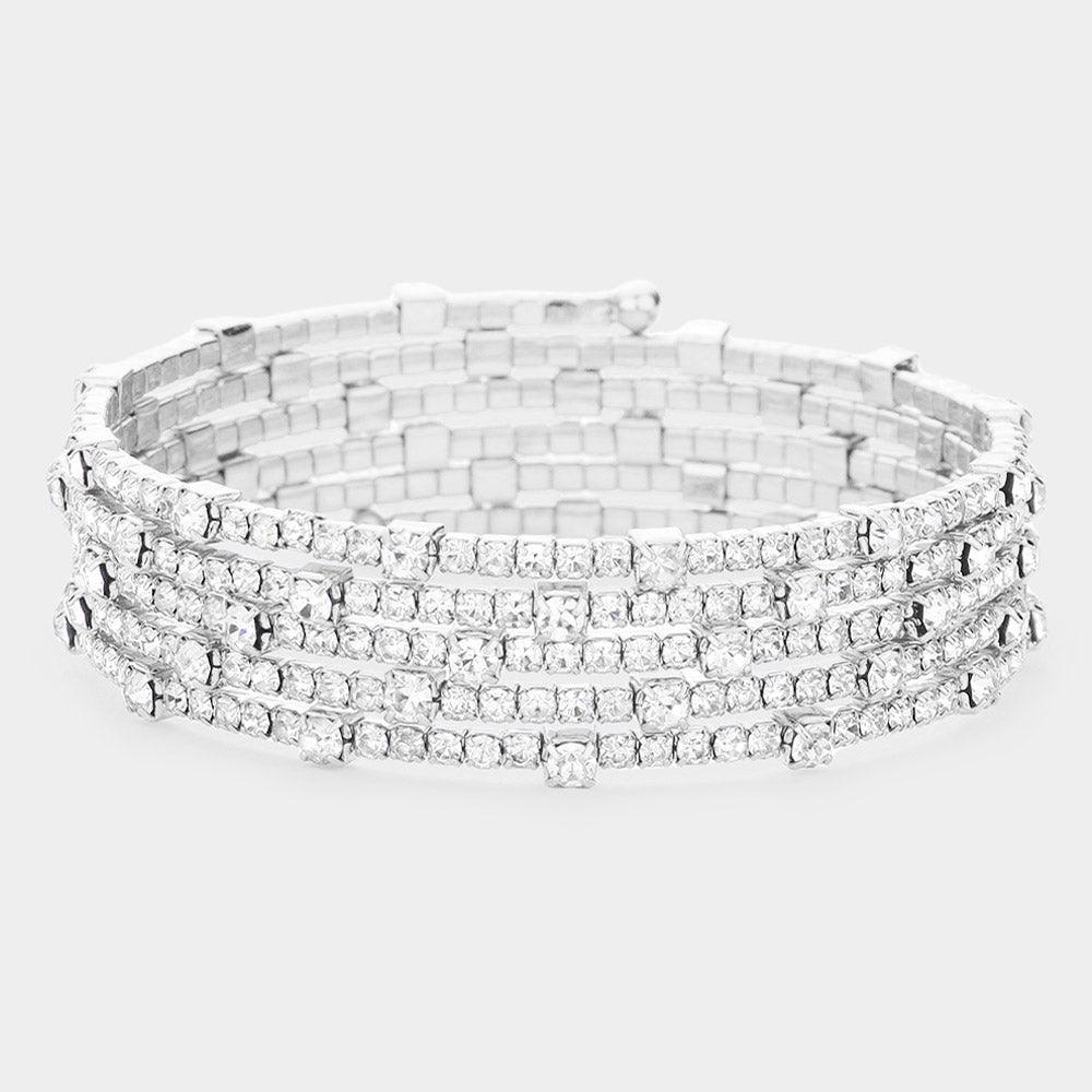 Brass Metal Round Stone Accented Rhinestone Coil Bracelet - Jewelry Store by Erik Rayo